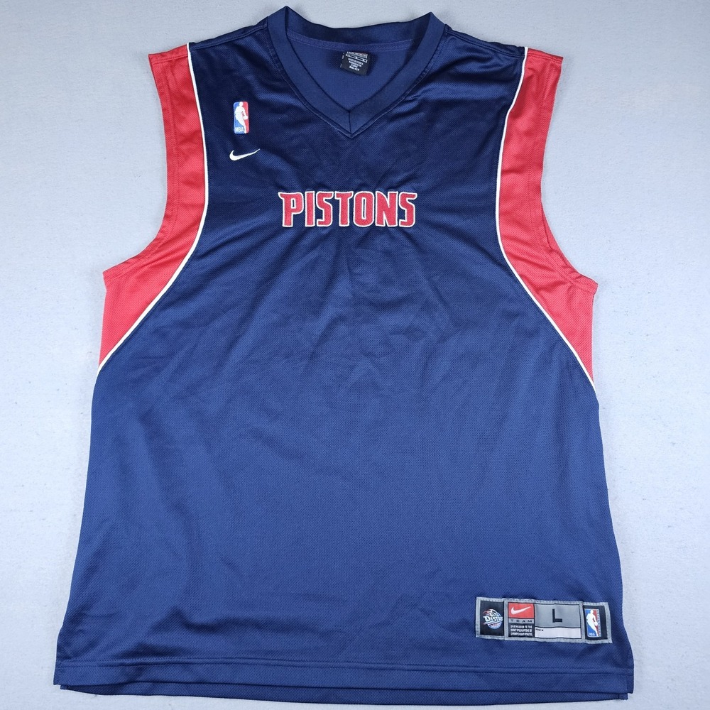 VTG Y2K Nike Team Detroit Pistons Jersey Mens Large Blue Red Stitched NBA Tank